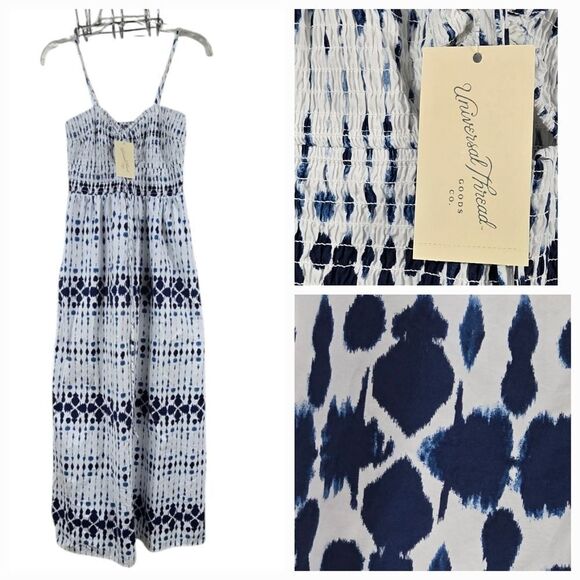 Smocked Cut-Out Blue Tie-Dye Maxi Dress Sleeveless Sundress NWT Universal Thread - Picture 2 of 13